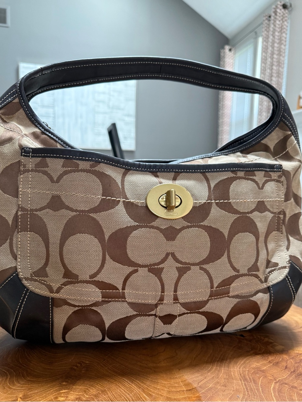 Coach Brown & Beige Signature Shoulder Bag Style 10765